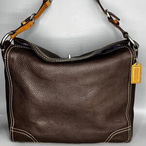 COACH DARK BRN PEBBLE LEATHER HOBO SHOULDER STRAP BAG CHELSEA FI2338 SILVER TONE